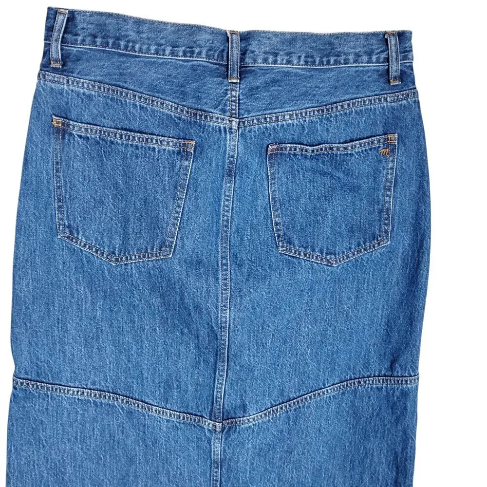 Madewell Denim Maxi Skirt Size 31 Medium Blue Wash 23" Slit Down Front Pockets - Picture 7 of 11